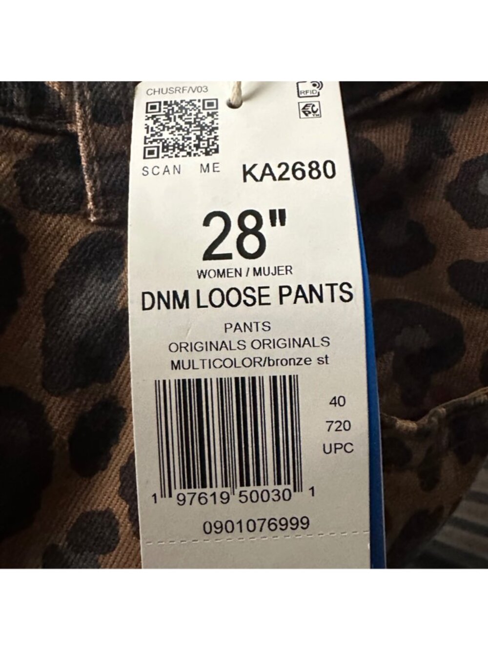 ⭐Adidas Originals Leopard Denim Jean DMN Loose Pants Womens Sz 28 Brown KA2680 - Picture 6 of 8
